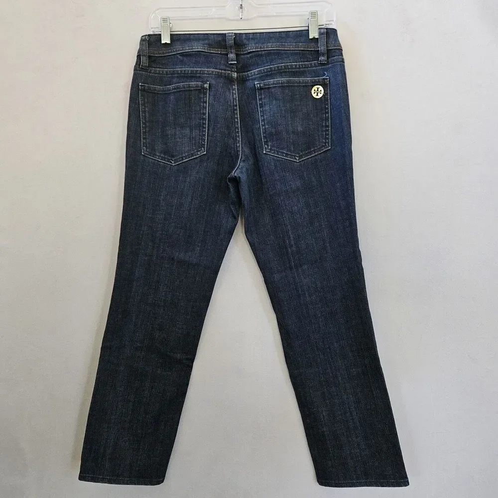 Tory Burch Jeans Womens 31x25.75 Cropped Jean Straight Blue Dark Wash Mid Rise - Picture 2 of 15